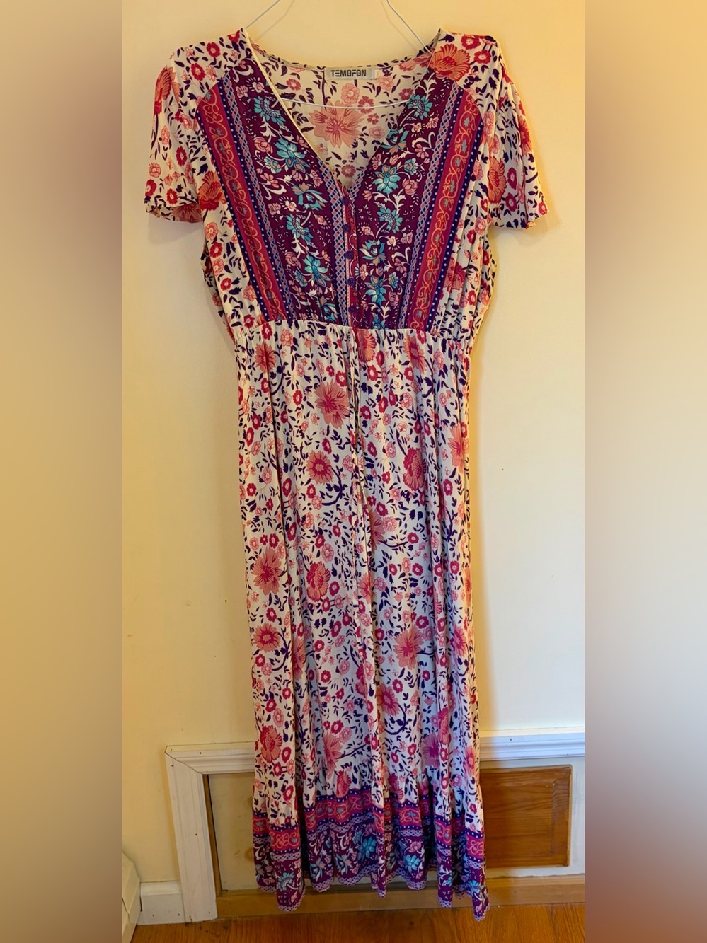 Tempor Floral Boho Maxi Dress in Pink and Purple